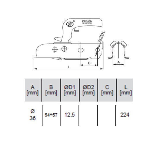 Kvačilo/šapa/spojka SPP, ZSK-075A-03, 750 kg, Ø35