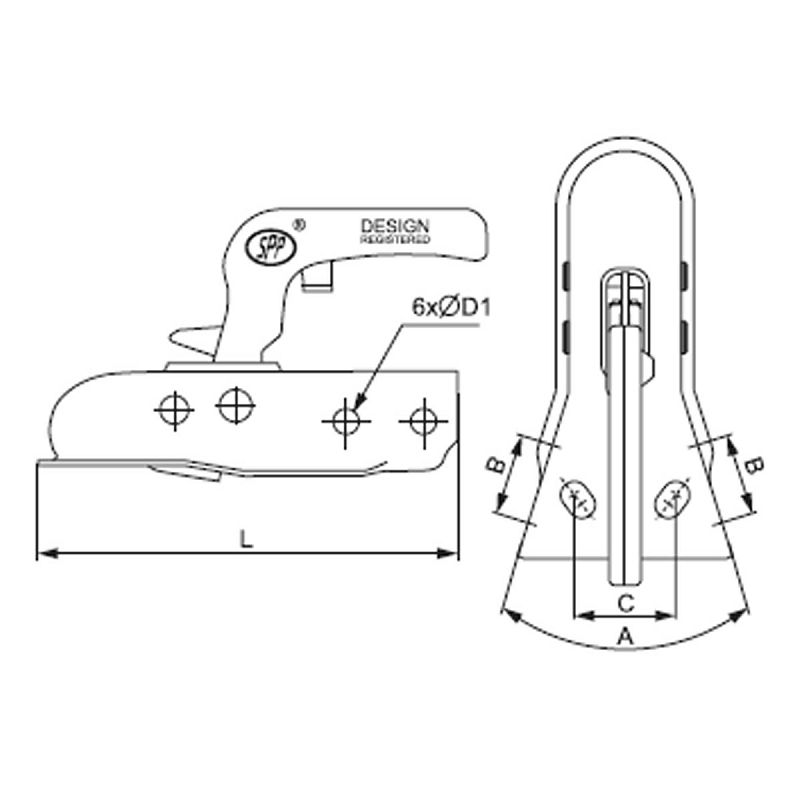 Kvačilo/šapa/spojka SPP, ZSK-0750K, 750 kg, V rudo