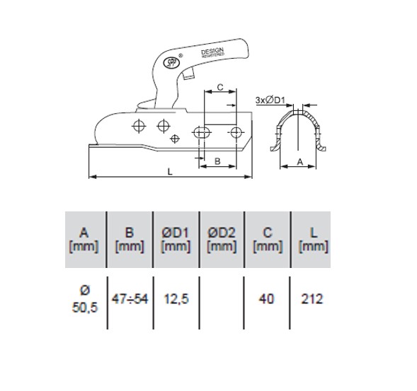 Kvačilo / šapa / spojka SPP, Ø50, 2000kg + adapteri 35, 40, 45 + vijci