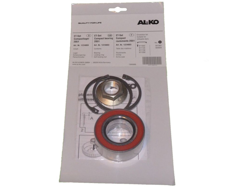 Bearing AL-KO I 2051 I waterproof, compact I external ø39xø72x37mm, set with washer and nut