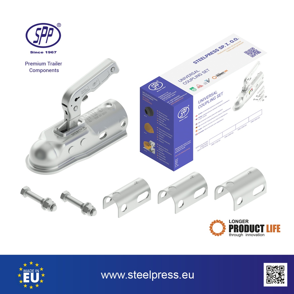 Kvačilo/šapa/spojka SPP I Ø50 I 2000kg + adapteri 35, 40, 45 + vijci
